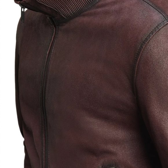 John Varvatos Star USA Men's Dani Goatskin Leather Zip Bomber Jacket Bordeaux - Picture 3 of 7
